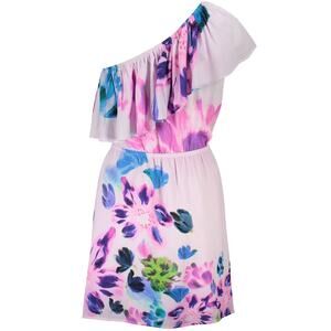 Desigual Chic Pink One-Shoulder Short Dress with Contrasting Details L